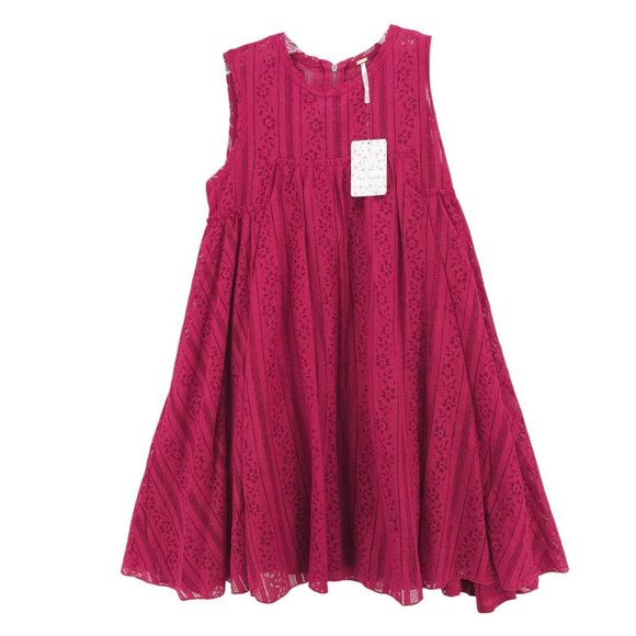 NWT FREE PEOPLE Tu Es La Mini Dress Ruby Red Pink Lace Boho Size XS - Picture 2 of 6